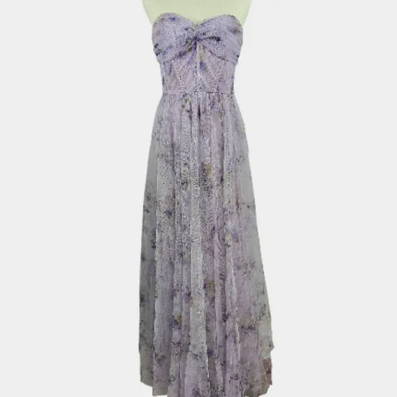 Dessy Collection Purple Floral Corset Strapless Chiffon Maxi Dress Size 4R NWOT - Picture 2 of 14